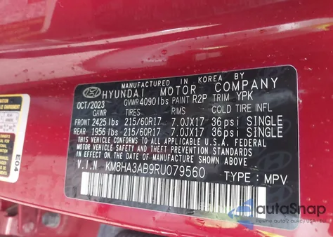 2024 Hyundai Kona Se from USA, damaged, VIN KM8HA3AB9RU079560